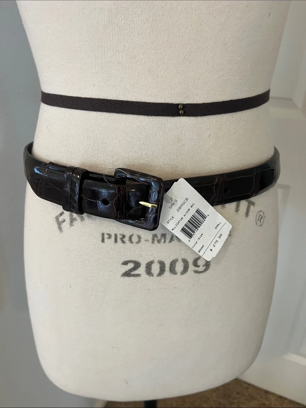 Brown genuine, alligator Leather Belt with Gold Buckle